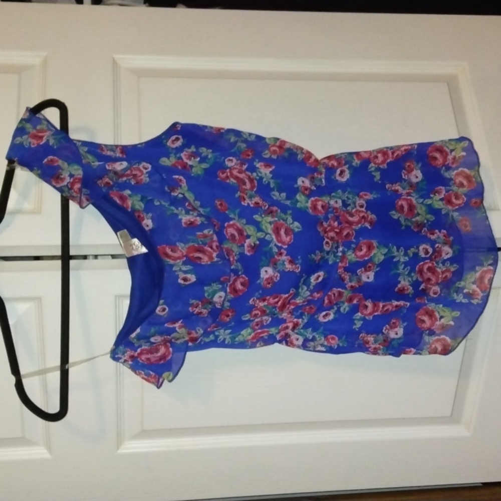 L8ter women's one shoulder top Royal blue floral size M